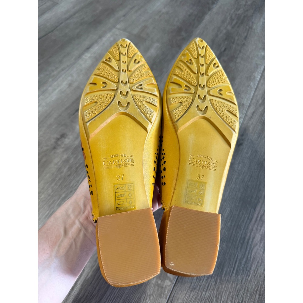 L'Artiste Spring Step Yellow Leather Butterfly Laser Cut Mules Shoes Womens 37 - Picture 6 of 7